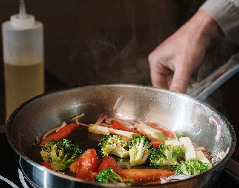 Person Holding Black Cooking Pan With Vegetable Salad